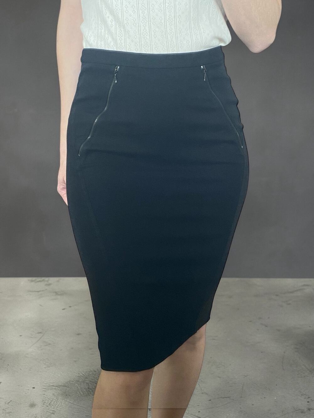 Elie Tahari Black Pencil Zipper Skirt Size 0 Quiet Luxury Tailored Y2K